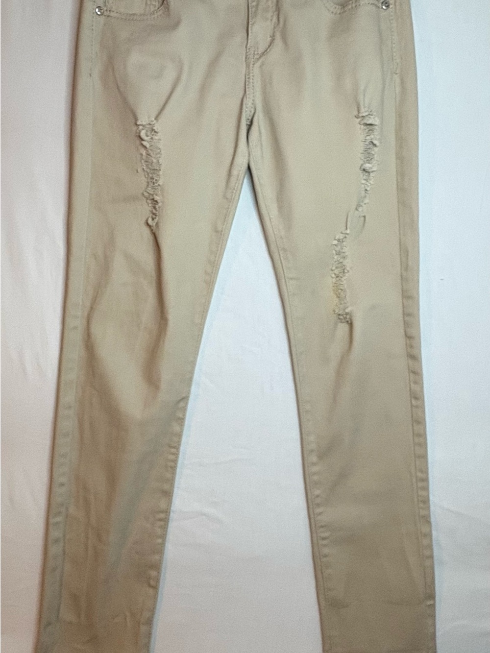 Rhinestone button, Distressed Slim Fit Skinny Jeans 9/10 Women